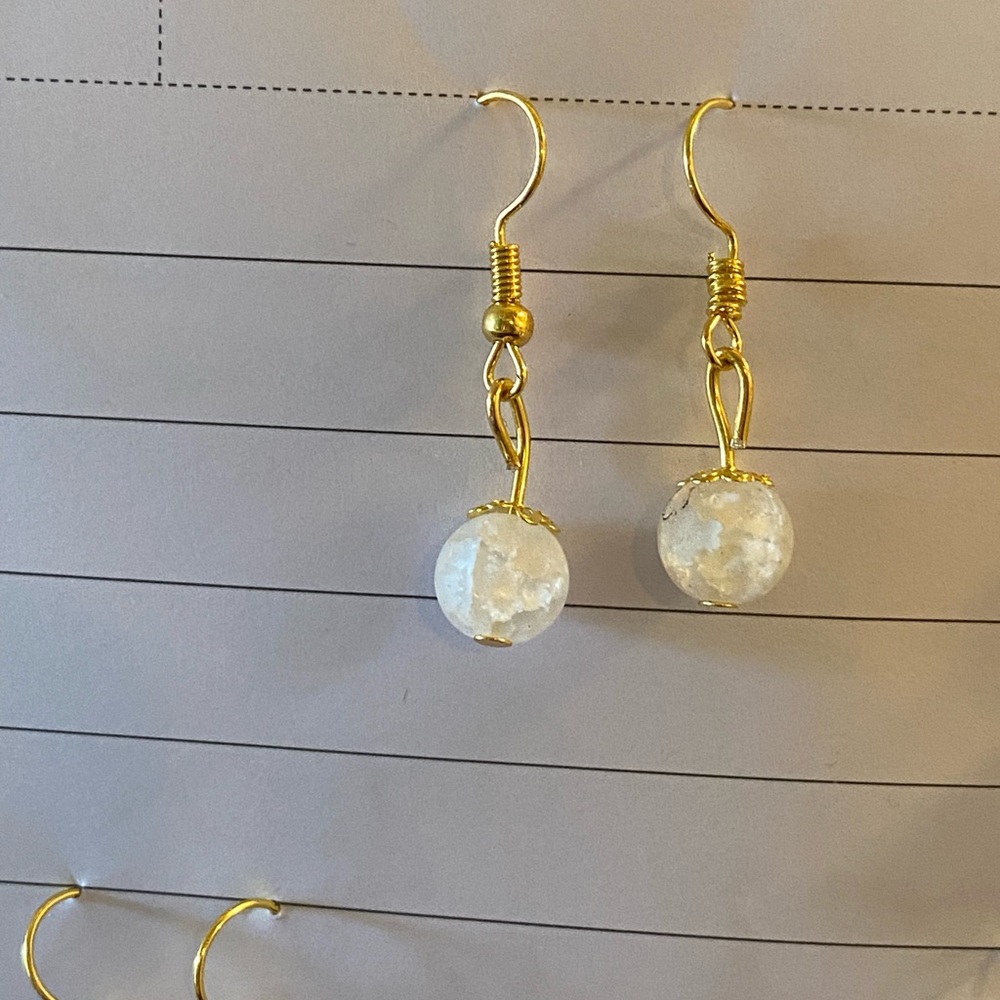 Elegant Gold and White Dangle Earrings